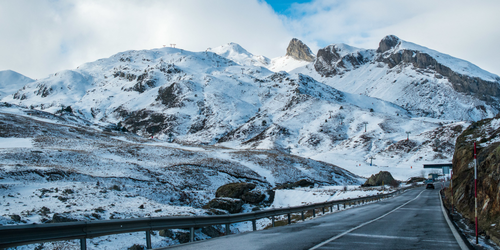 bus on the mountain road
